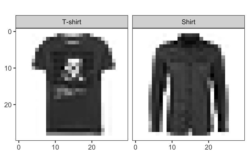 A panel plot shows two images. The left image is labelled a 'T-shirt' and the right image is labelled 'Shirt'.